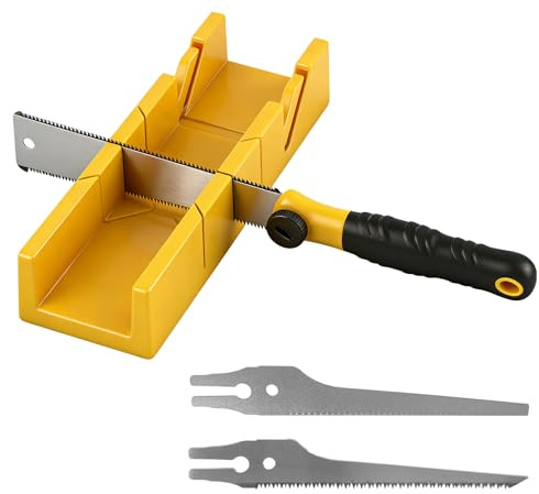 Boîte à onglets avec scie japonaise, gabarit de fermentation avec scie pour bois et plastique, ensemble de 4 scies à main robustes, angle de coupe : 45°, 90° et 135°, scie à onglets avec boîte de
