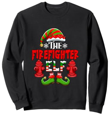 Firefighter Elf Christmas Elf Hat Shoes Matching Job Team Sweatshirt