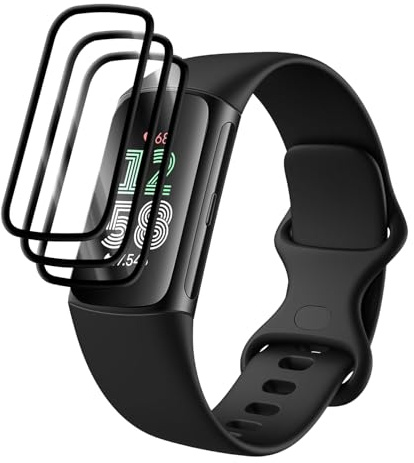 NineXuan 3 Pack Protective Film for Fitbit Charge 6/Charge 5/Inspire 3/Versa 4/Sense 2 Screen Protector, 9H Hardness, HD Clear, Bubble-Free, Anti-scratch, Tempered Film (Charge 5)