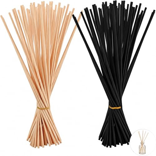 Reed Diffuser Sticks, 160-Piece Natural Rattan Aroma Diffuser Sticks for Essential Oils, Replacement Scent Sticks for Home Fragrance Diffusers, 80 Black + 80 Natural (20cm x 3mm), Diffuser Refills