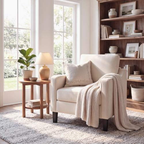 Clevich Fauteuil de Salon, en Chenille, Chaise d'appoint relaxante, Moderne du Milieu du Siècle, Fauteuil rembourré avec accoudoirs, pour Chambre à Coucher, Salon Relax, Confort (1pc, Beige)