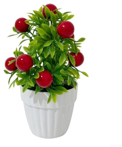 ZWEquipint Planta artificial en maceta con 9 frutas de espuma hechas a mano, limón, naranja y baya falsa realista en maceta acanalada blanca para decoración de escritorio de oficina en casa, 6.9