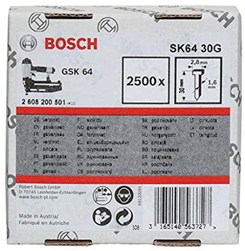 Bosch Professional 2500x Senkkopf-Stift SK64 25G (1.6/16 g, 2.8x1.45x55 mm, Verzinkt, Zubehör für Nagelpistolen, Druckluftnagler)