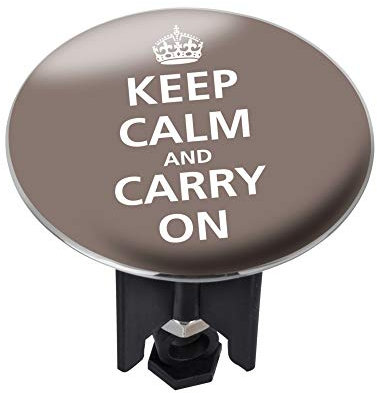 WENKO 21264100 Waschbeckenstöpsel Pluggy XL Keep Calm - Abfluss - Stopfen, Messing, Kunststoff, Durchmesser 6,2 x 6,5-9,5 cm