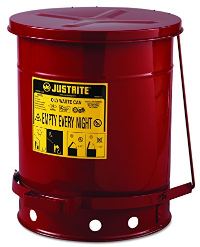 JUSTRITE 09300 Red Oily Waste Can, 10gal, Lever Lid