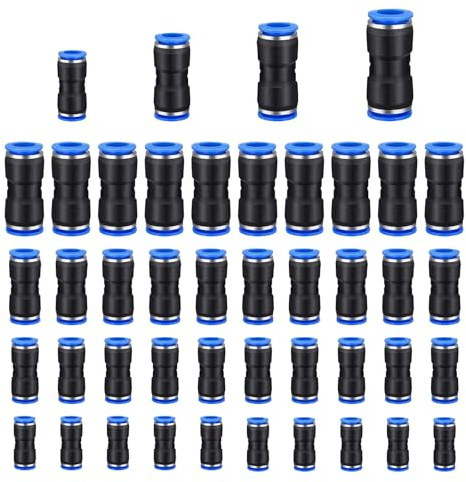 Aulufft 80 Pcs Straight Push Connectors Quick Connect Air Hose Fittings Quick Release Pneumatic Connectors Air Line Quick Connect Fittings Kit for 1/4 5/16 3/8 1/2 inch Tube OD, 2 Way