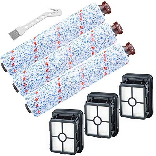 Replacement Parts for Bissell CrossWave Vacuum Cleaner, 3 Pack 1868 CrossWave Multi-Surface Brush Rolls + 3 Pack 1866 Vacuum Filters, Vacuum Attachments Compare to Part 1608683, 160-8683, 1608684