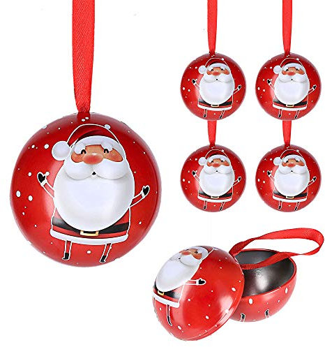 Cepewa Santa Weihnachtskugel 6er Set aus Metall zum Aufhängen und Öffnen Weihnachtsschmuck Christbaumkugel Weihnachtsmann (6 x Weihnachtskugel Santa)