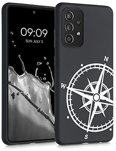 kwmobile Hülle kompatibel mit Samsung Galaxy A52 / A52 5G / A52s 5G - Handyhülle Silikon Case - Kompass Vintage Weiß Schwarz