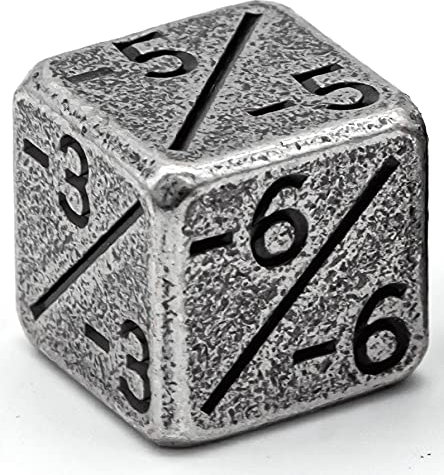 World of Dice - Metal Counter D6 - Status-Tracker und Level-Counter Würfel, 1 bis 6, aus Metall, positiv und negativ, Boni und Mali (Negativ silberfarben)