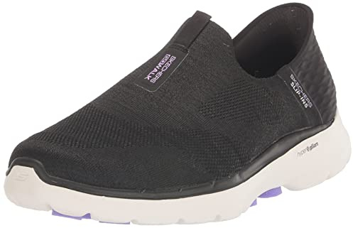 Skechers GO Walk 6 Fabulous View, Sneakers,Sports Shoes Mujer, Black Textile/Lavender Trim, 41 EU