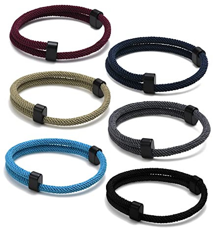 TempBeau Armband für Herren Segeltau Surferarmband: 6 Pcs Handgemacht Surfer Armbänder für Männer und Damen Nautic Seil Armband Einstellbar Geflochtenes Armbänder