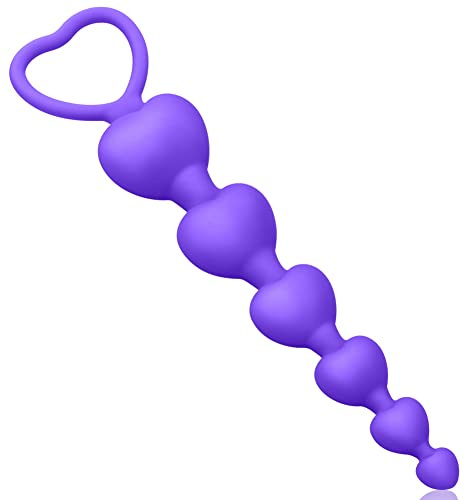 Roluck Perles anales en silicone en forme de cœur avec chaîne anale de 6 perles et poignées plug anal jouet sexuel pour l'anus,masturbateur anal jouet sexuel pour débutants pour (violet)