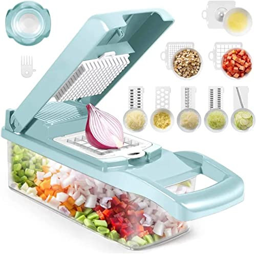 REXTEK 12 in 1 Vegetable Cutter - Mandoline Slicer, Chopper, Dicer & Cuber for All Types of Veggies - Onion, Food Chopper (Sky Blue and White, Standard)