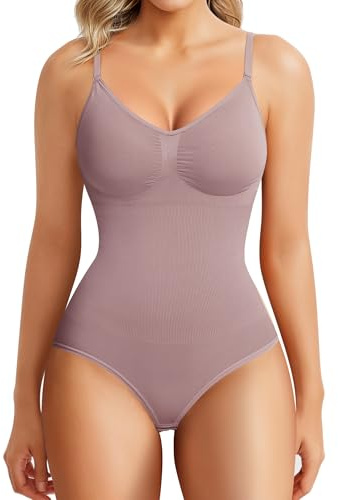 BRABIC Damen, Bauchkontrolle Shapewear-Body, Violett-brauner Slip, XS/S