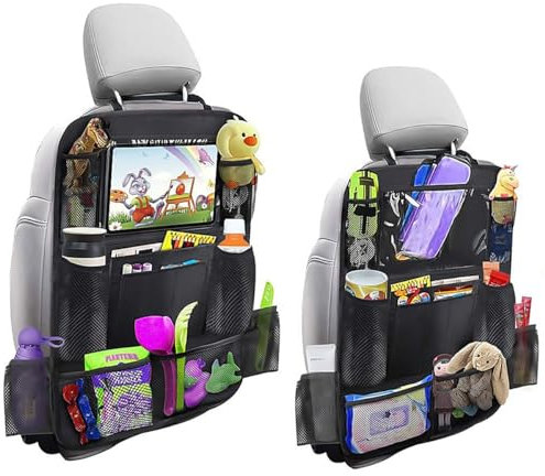 CECOMBINE 2 Stück Auto Organizer Kinder Rücksitzschoner, Wasserdicht Rückenlehnenschutz Auto Kinder mit Tablet Tasche, Autositz Organizer Kick-Matten-Schutz (Schwarz)