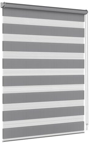 Jalousiescout Doppelrollo Klemmfix ohne Bohren & mit Bohren, 85x130cm Dunkelgrau Rollo Fensterrollo lichtdurchlässig, Sonnenschutzrollo Zebrarollo für Fenster & Türen
