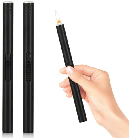 Accendino Lungo per Candele, Antivento Gas Ricaricabile, Jet Flame per Campeggio All'aperto, Barbecue, Cucina - Regali per Uomini (Venduto Senza Gas Butano)