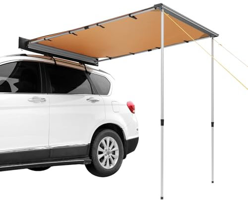 VEVOR Car Side Awning, Large 6.6' x 8.2' Shade Coverage Vehicle Awning, PU3000mm UV50+ Retractable Car Awning with Waterproof Storage Bag, Height Adjustable, Suitable for Truck, SUV, Van, Campers