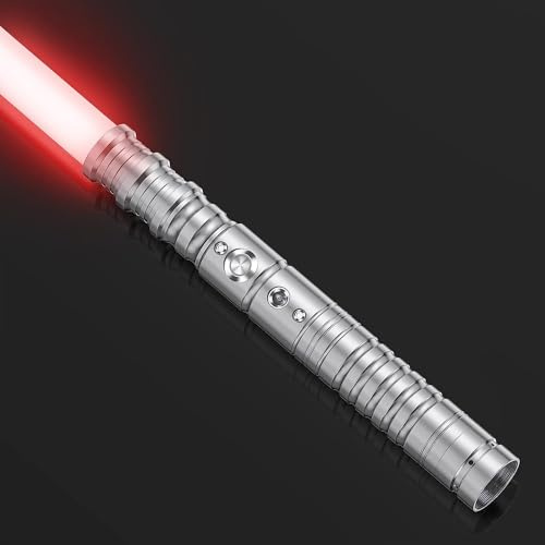 Lischwert Spada Laser,Sciabola Laser RGB 10 Colori 3 Voci Modelli, Spada Luminosa a LED duello per Adulti e Bambini, Accessori per Cosplay con modalità Sonora (63 cm-Argento)