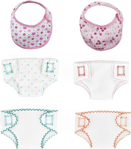 Zubehör für Babypuppen, 6 Stück Windeln für Puppen, Puppen Zubehör, Mini Windeln für Puppen, Puppen Lätzchen, Puppenwindel Set, Baby Born Windeln für Puppen