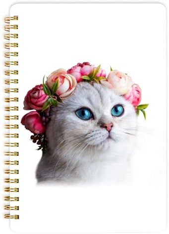 Notizbuch A5 Ringbuch,Spiralbindung Notizblock-160 Seiten,100 g/m²Tintenfestes Papier,Hardcover Collegeblock Notizblock mit Taschen,Elastisch für Tagebuch für Erwachsene&Bullet Journal(Kaliko-Katze)