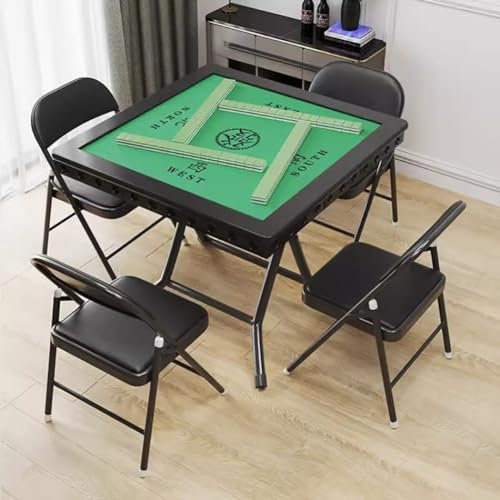 MegLob Faltbare Mahjong-Tabelle Für 4 Spieler, Black Poker Donimo Card Game Table Für Mahjong/Poker/Domino-Spieltisch, Folding Holz Mahjong 4 Legs Dining Game Table, Wear-Resistant Nylon Desktop