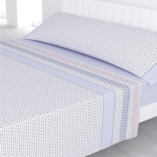 Liniva Home Juego de Sábanas Estampadas de Verano Algodón/Poliéster (Cama 135cm (1 Almohada), Venecia-Lila)
