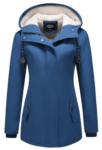 MODFUL Damen Winterparka Fleece Gefüttert Wintermantel mit Kapuze Dicke Coat Winterjacke (Marineblau, L)