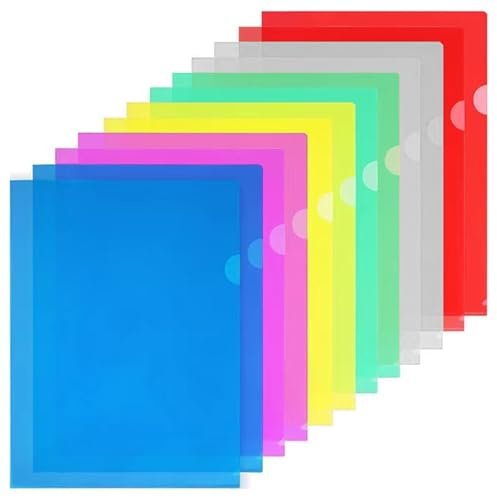 GESDYO 24 Pieces A4 Clear Plastic Folders,A4 Cut Flush Folders,6 Assorted Colours Plastic Sleeves Wallets, for Protection Files, Clear Side Cut File Cover for Work, Report, Project, Presentation