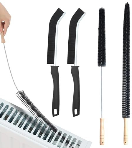 4-Piece Set Radiator Cleaner Brush, 75CM Long Radiator Brush with Wooden Handle,Radiator Brushes for Cleaning with Suspension Holes, Flexible, Efficient and Easy Cleaning of Home and Office