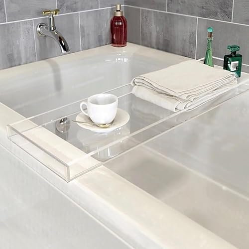Badewannenablage aus Acryl mit Halter, Rutschfester Badewannentabletttisch, wasserdichte Badewannenablage for zu Hause(76x20cm)