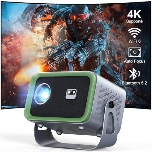 【Auto Focus/Keystone】 Videoproiettore 4K supportato WiFi6 Bluetooth, 360°Rotating & Zoom 50%, 18000L Smart Proiettore Video Full HD 1080P, Mini Retroproiettore portatile da 300 per Fire TV