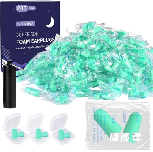 200 Pairs Foam Ear Plugs, New Soft Disposable Ear Plugs Noise Cancelling with a Travel Case, 38dB SNR Noise Reduction Earplugs for Sleep, Automotive, Construction, Mining