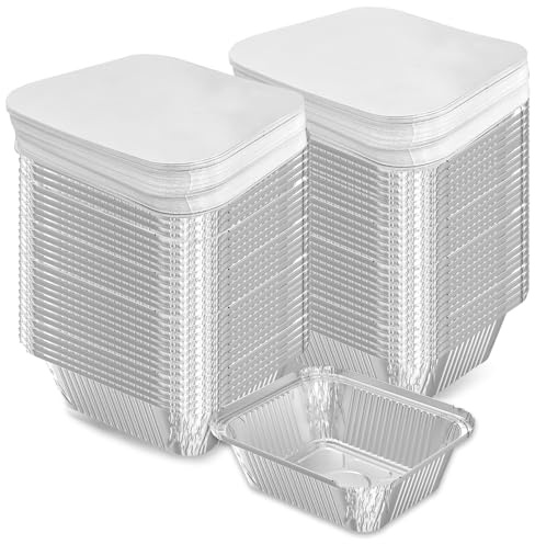 iHomeSet 100 Pack 1 lb Disposable Aluminum Foil Pans Meal Prep Take Out Food Containers with Paper Lids for Catering, Baking, Roasting Food, Freezer Safe