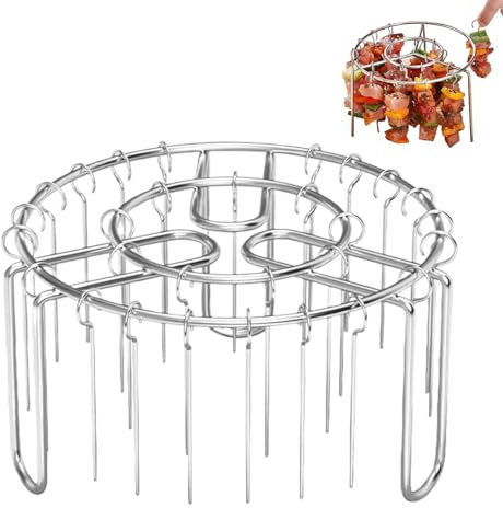 Griglia per friggitrice ad aria, griglia per spiedini, griglia per barbecue, supporto verticale in acciaio inox resistente al calore per carne, pesce, verdure, campeggio, picnic, cucina all'aperto