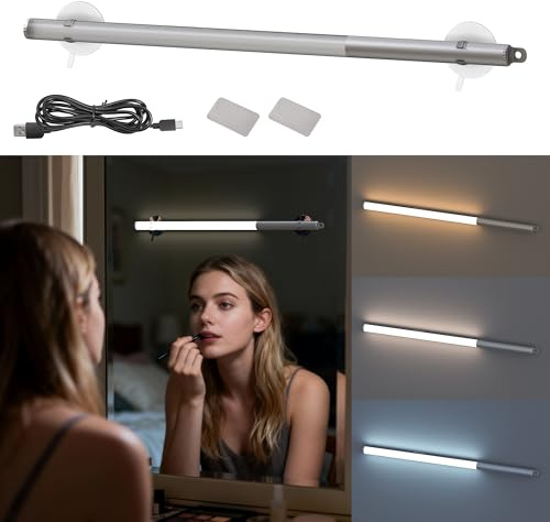 Deecam LED Dimmbare schminktisch beleuchtung,3 Modi und Stufe 10 Dimmen schminklicht für spiegel,35CM IP20 wandleuchte bad für spiegelleuchte,beleuchtung,Make-up,Reisen,Schlafzimmer(Silber,aufladbar)