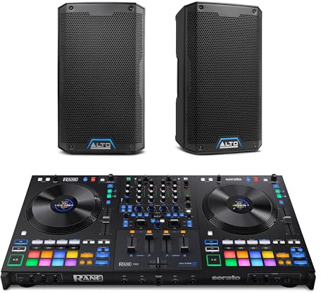 Rane FOUR DJ Controller and ALTO TS408 Powered PA Speakers Pair for Live Music, DJ sets, Events, Music production