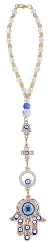 BEAMARKER Main de Hamsa Ornement à Suspendre dans la Voiture Pendentif pour rétroviseur Charme pour Voiture Lanières décoratives en Perles décoratifs Porte-Bonheur Sun Catcher Pendentif 25,5 cm