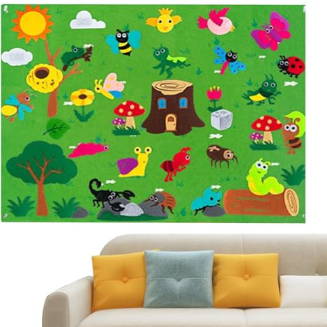Fuzzy Fieltro Storyboard Set, 104 * 75 Cm Ciudad/Volcán/Insecto/Granja/Letra Negra Guion Gráfico, Pizarra De Fieltro De Enseñanza, Aprendizaje Temprano, Juguete Interactivo, Regalo De