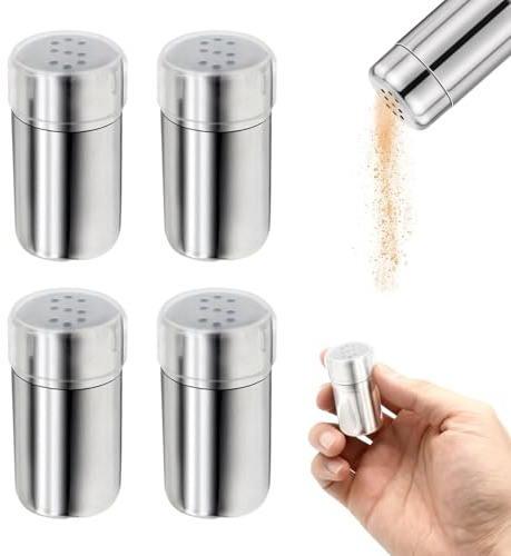 Fysaran Juego de salero y pimentero de acero inoxidable, para barbacoa, para especias, accesorios de cocina, con tapa, portátil, recipiente de sal para cocina, viajes, caravana, barbacoa