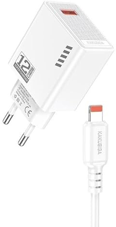Caricabatterie Alimentatore Caricatore USB Ricarica Veloce Universale 5V 2.4A 12W con Cavo 8 Pin 1m - Bianco