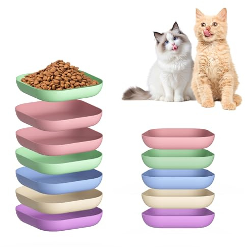 [10 Pack] Cat Bowls, 5.5in Whisker Friendly Cat Dishes for Dry Wet Food, Shallow Wide Kitten Food Bowls and Water Bowl, Durable Flat Wheat Straw Plastic Pet Bowls for Nervous Indoor Outdoor Cats