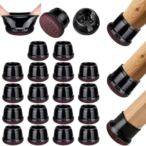 Euqvunn Tappini per Sedie, 18Pcs Tappi per Sedie Rotondi con Rondelle di Feltro, Piedini in TPE Nero per Pavimenti in Legno, Copri Gambe Sedia che Proteggono i Pavimenti dai Graffi (per: 35-45 mm)