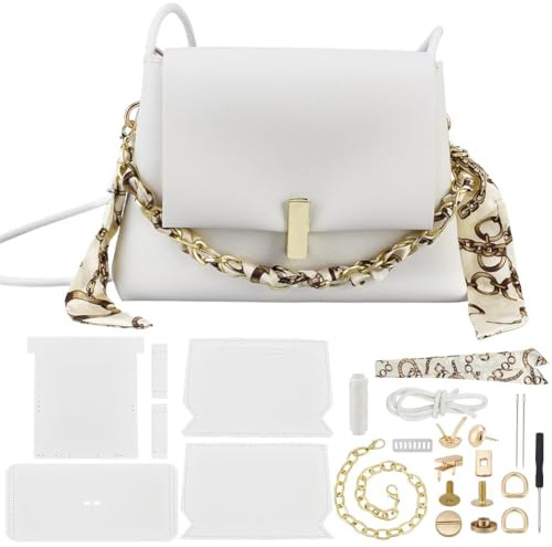 WEBEEDY DIY Damen PU Leder Taschenbastelset Crossbody Schultertasche Nähset Mit Anleitung DIY Handtasche Lederhandwerk Tasche Für Erwachsene Zum Valentinstag 22x6x18cm (Weiß)