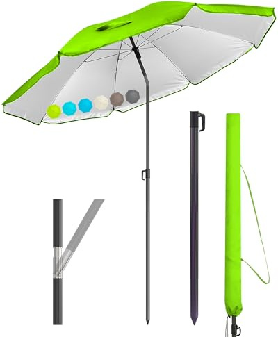 Menz Sonnenschirm Balkon + Sonnenschirmhülle - UV50+ Strandschirm 160 cm, Balkonschirm mit Knickfunktion, Gartenschirm, Sonnenschirm Strand - Fb. Grün