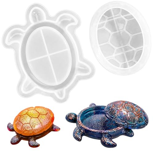 Msjuwek Premium Silicone Turtle Box Resin Mold with Lid Reusable Ocean Theme Jewelry Storage Container Mould for DIY Craft Projects Unique Epoxy Resin Box Mold for Home Decor and Keychains