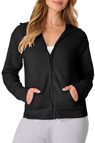Hanes Women's EcoSmart Full-Zip Hoodie Sweatshirt, Ebony, Large