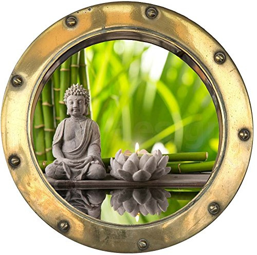 PPA DESIGN Sticker Trompe l'oeil Hublot Bouddha Bambou - Y1027 (60x60cm)