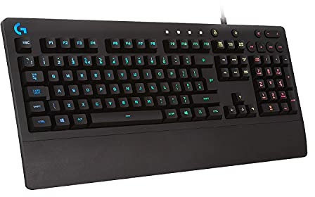 Logitech G213 Prodigy Gaming-Tastatur, RGB-Beleuchtung, Programmierbare G-Tasten, Multi-Media Bedienelemente, Integrierte Handballenauflage, Spritzwassergeschützt, US QWERTY-Layout - Schwarz